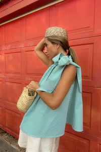 Top ruffle rayas green