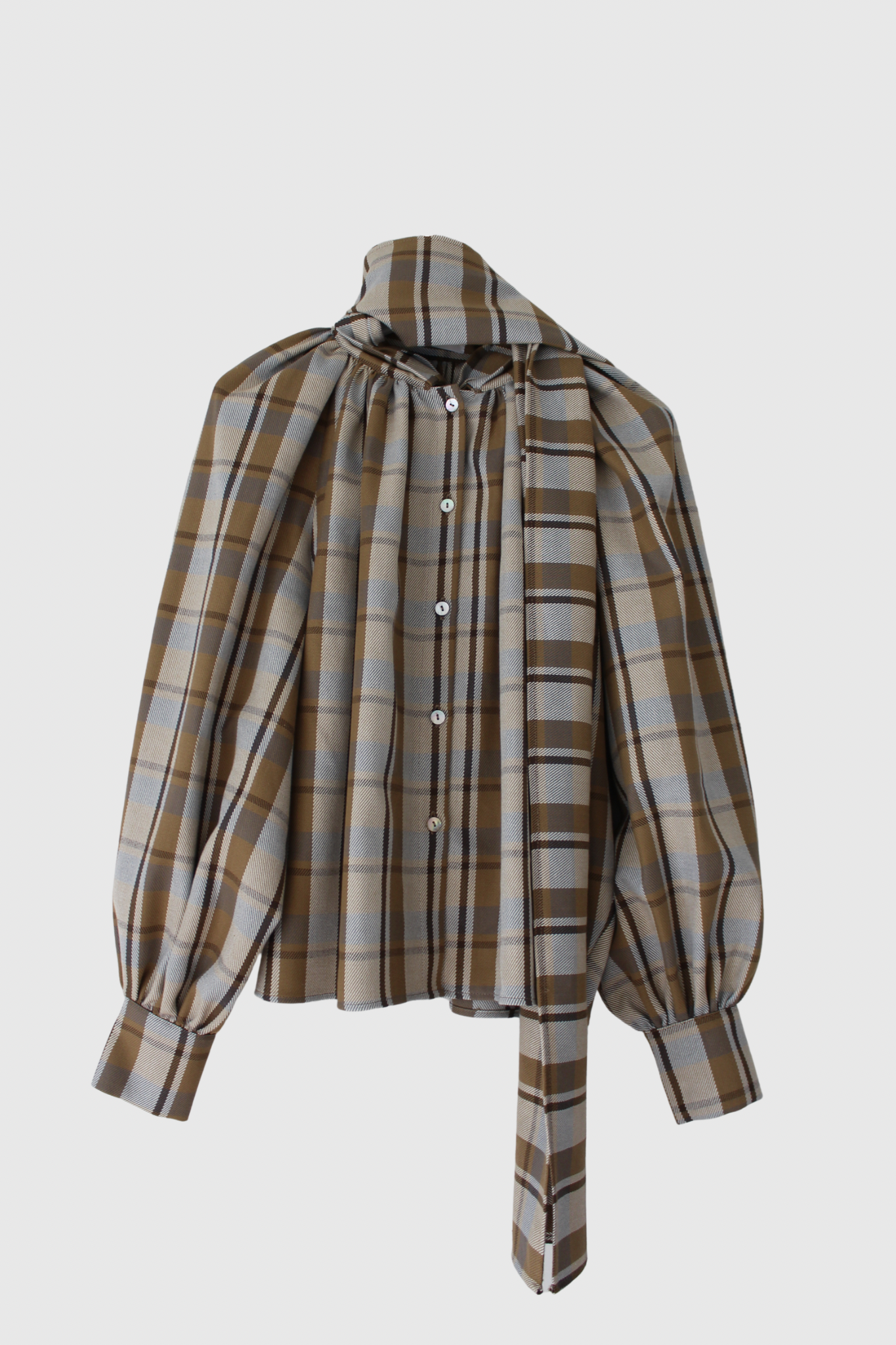 Camisa balloon cuadros beige