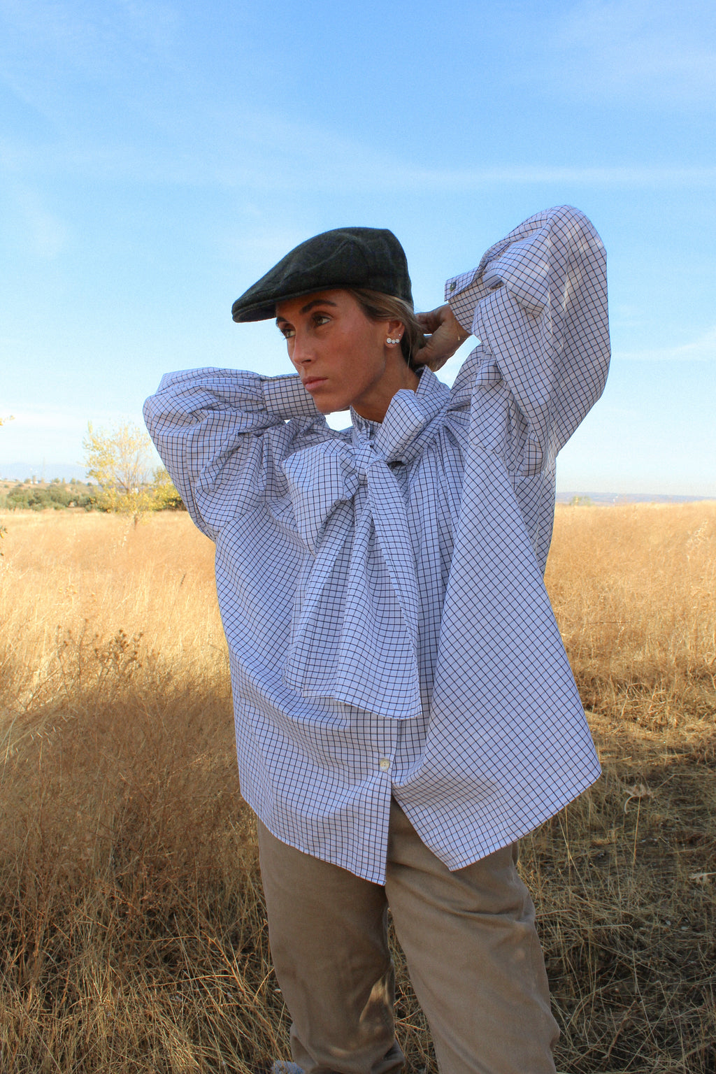 Camisa balloon cuadros gris