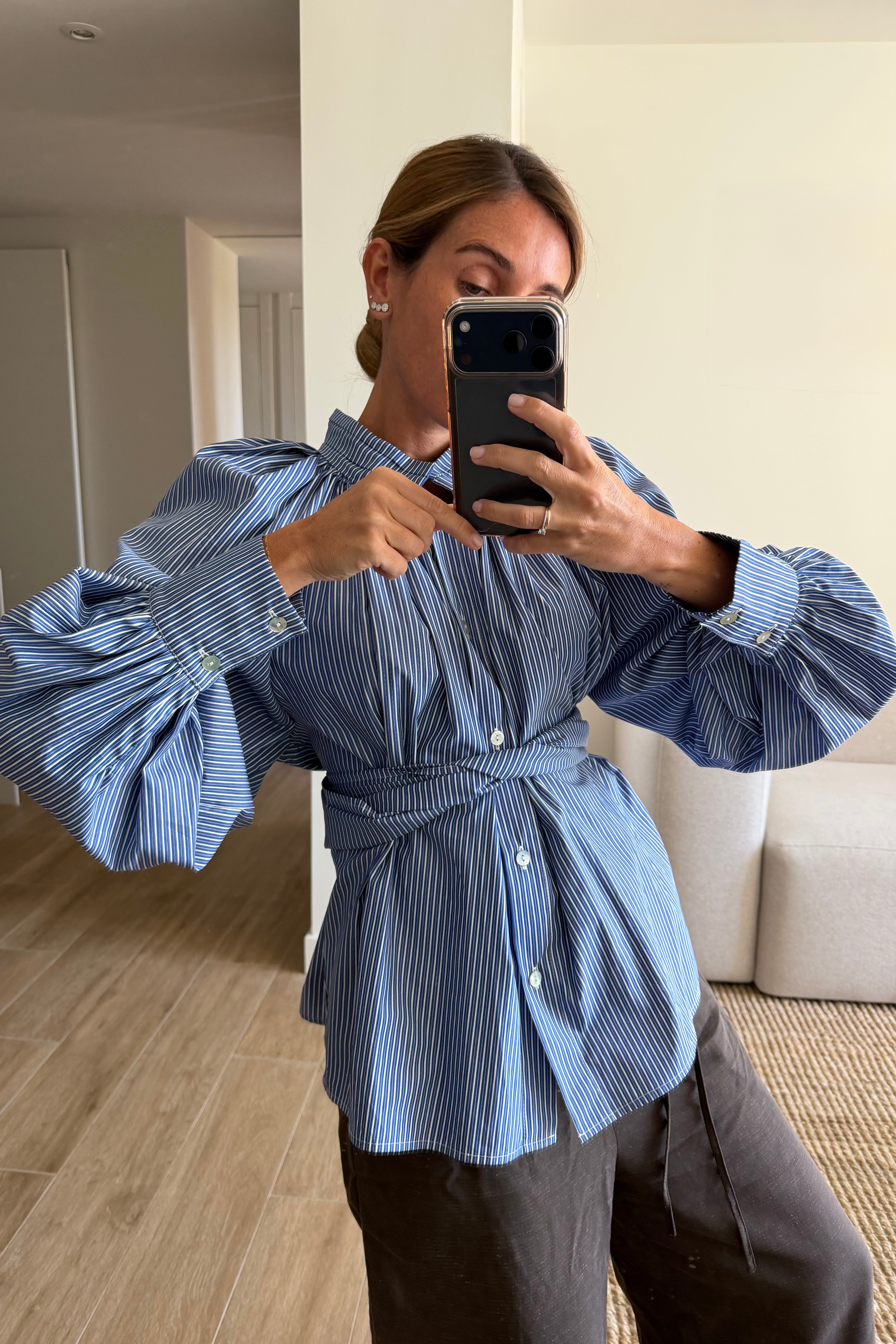 Camisa balloon marino rayas