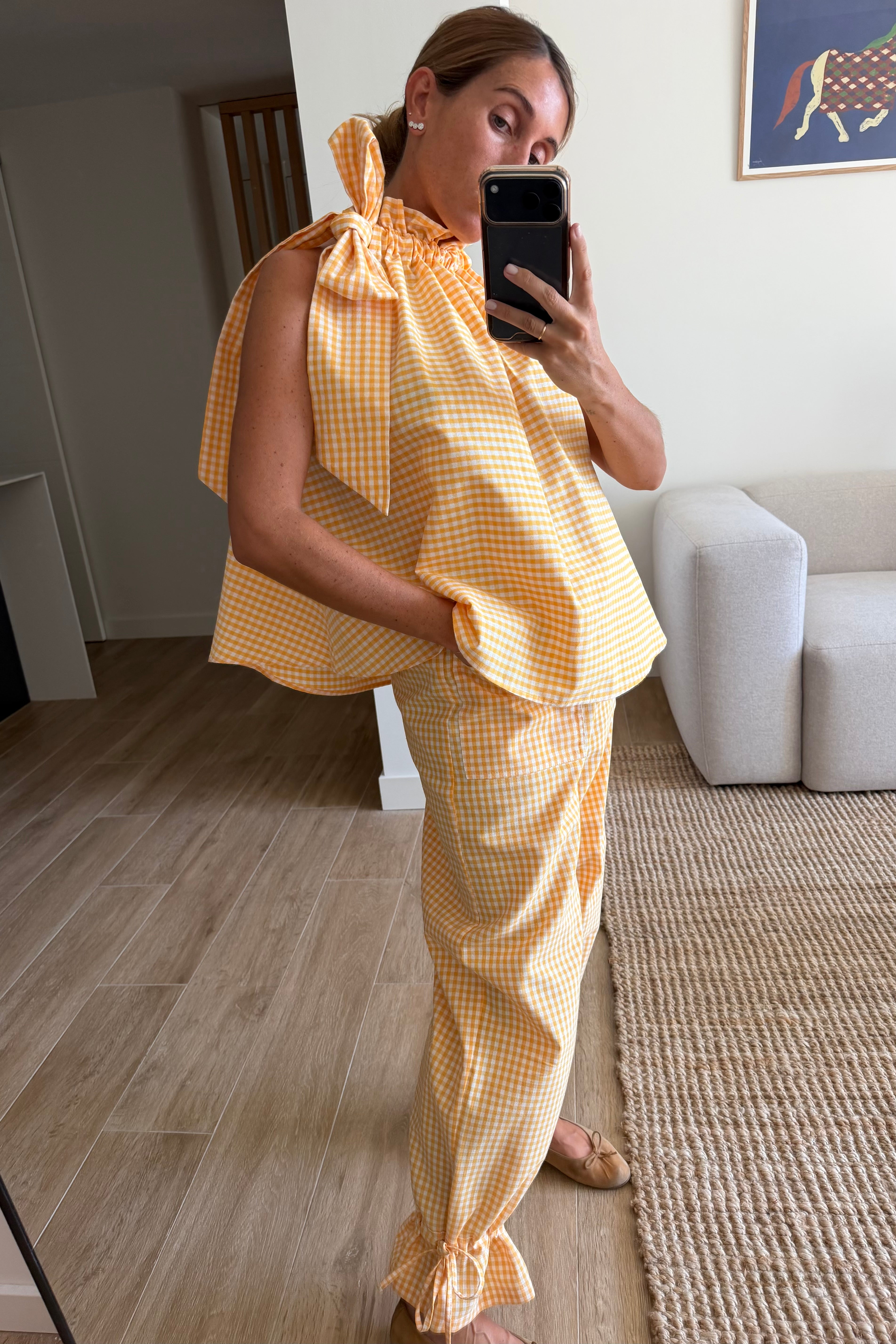 Top ruffle vichy yellow