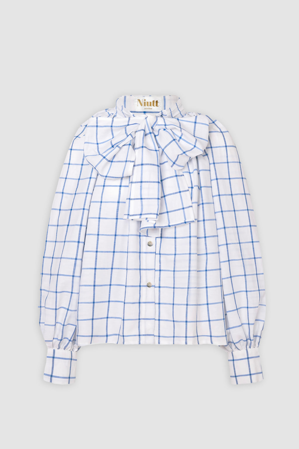 Blue checkered balloon shirt