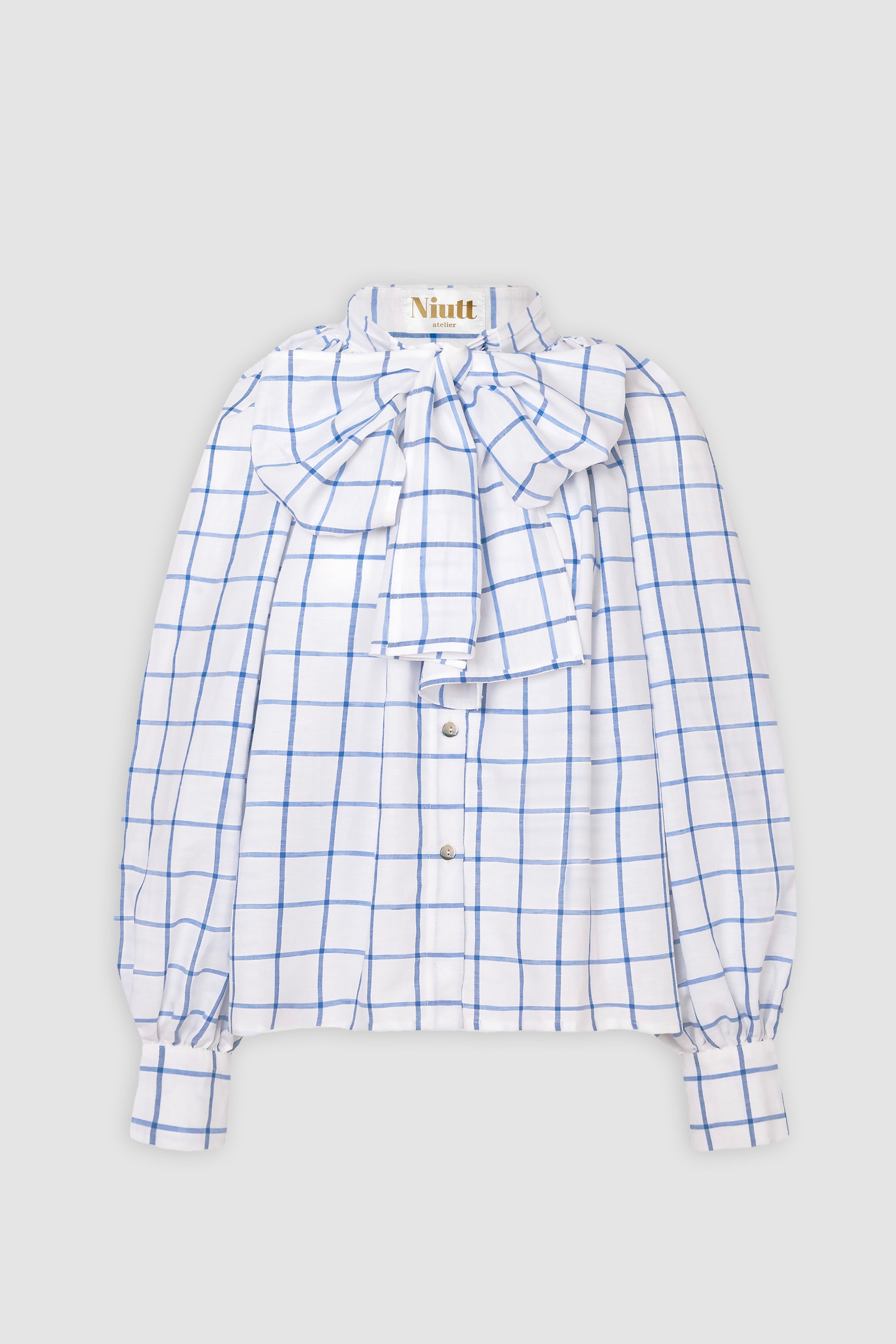 Blue checkered balloon shirt