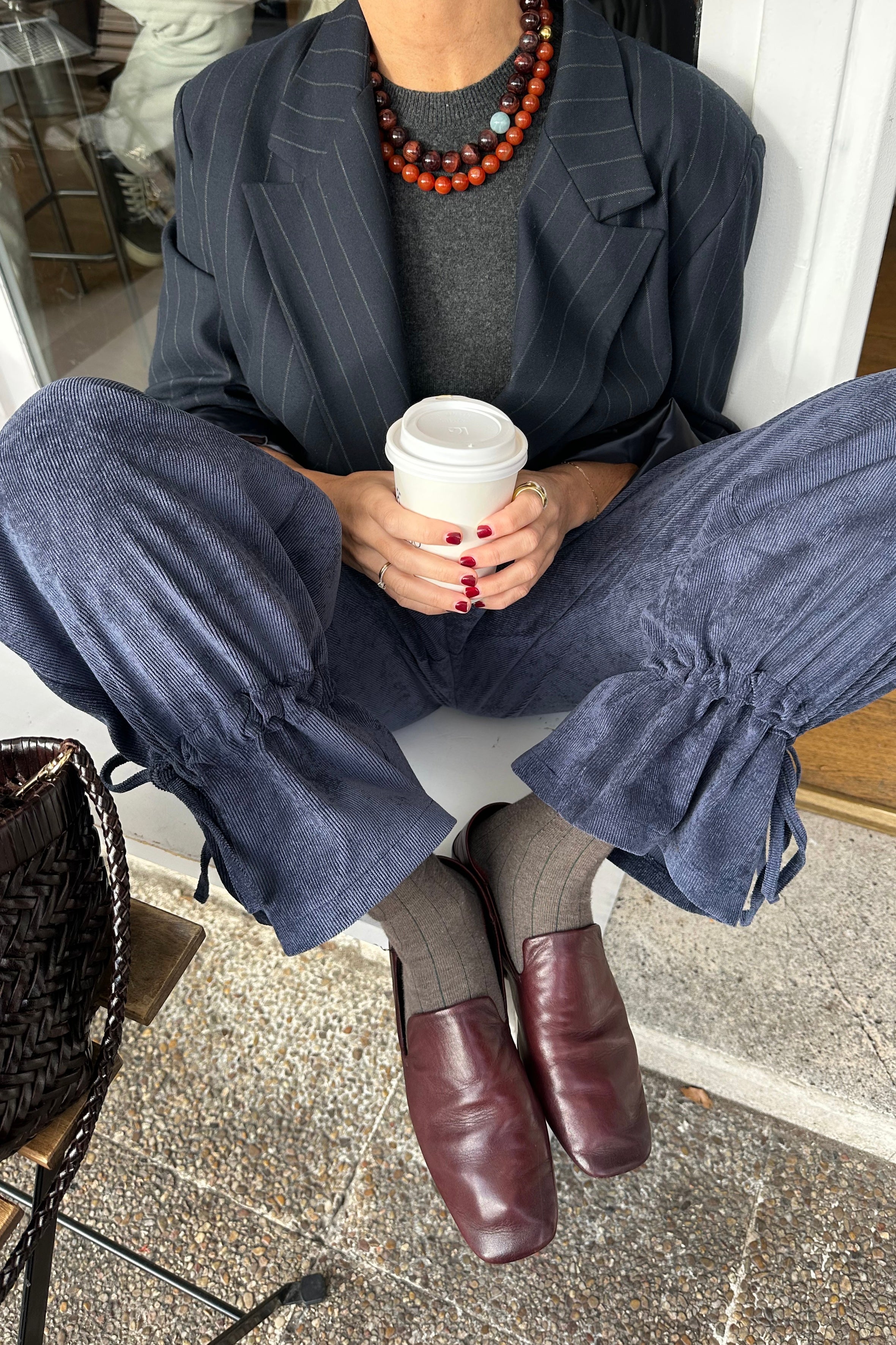 Pantalón balloon pana azul