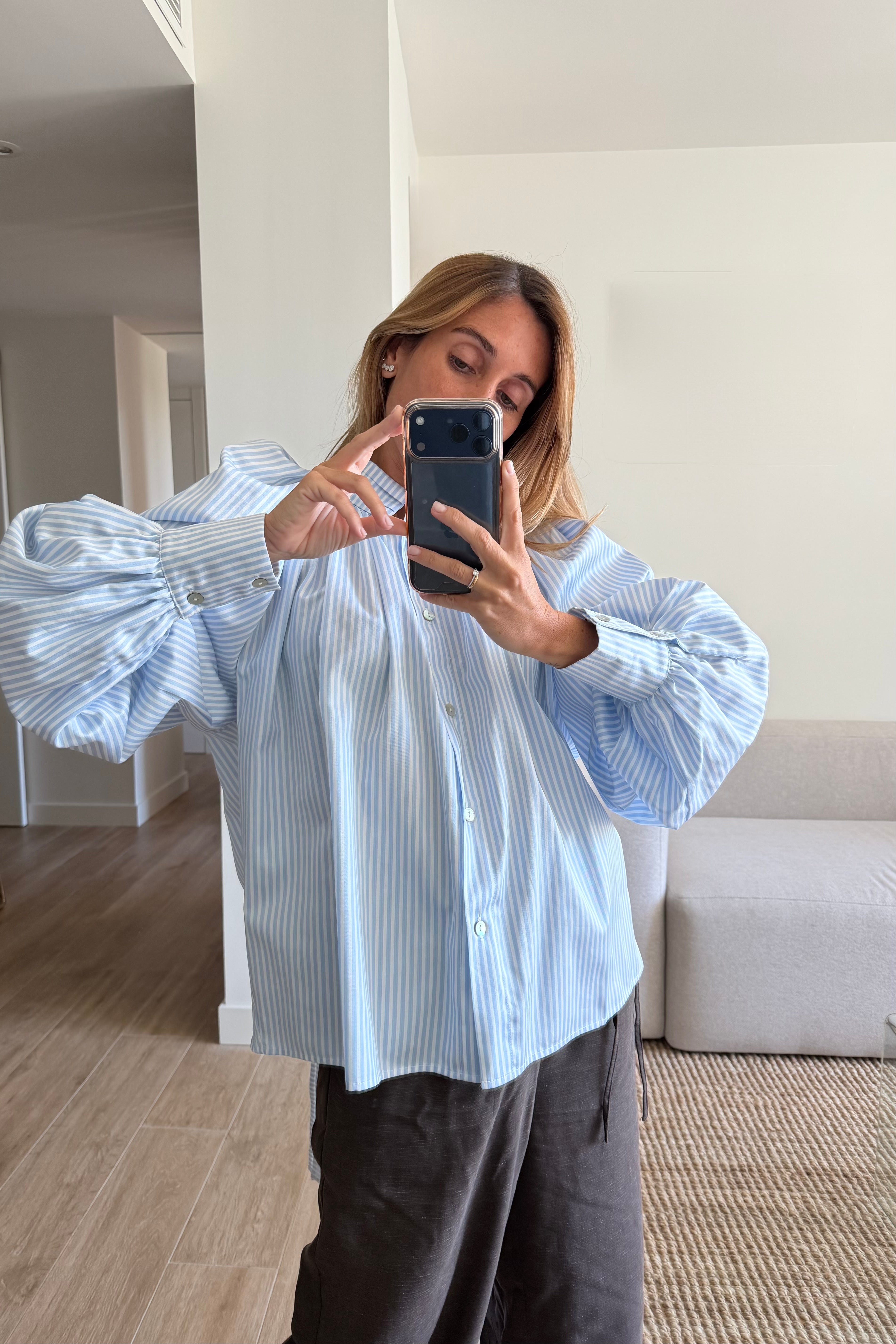 Camisa balloon azul rayas