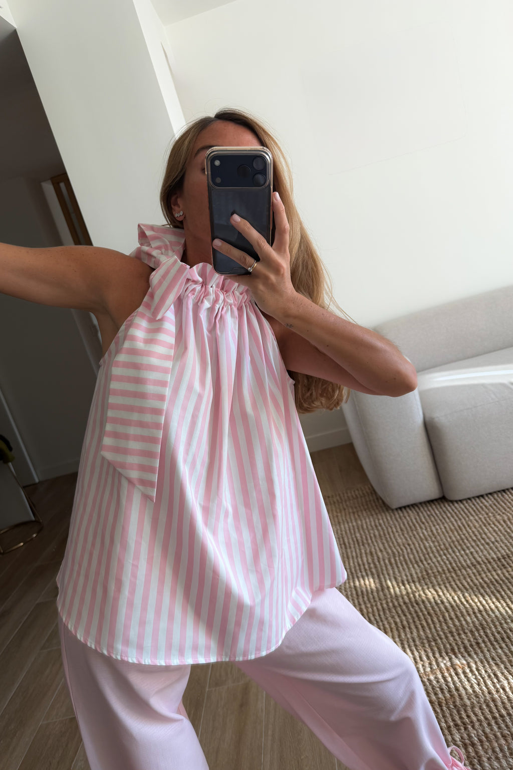 Top ruffle stripes rosa