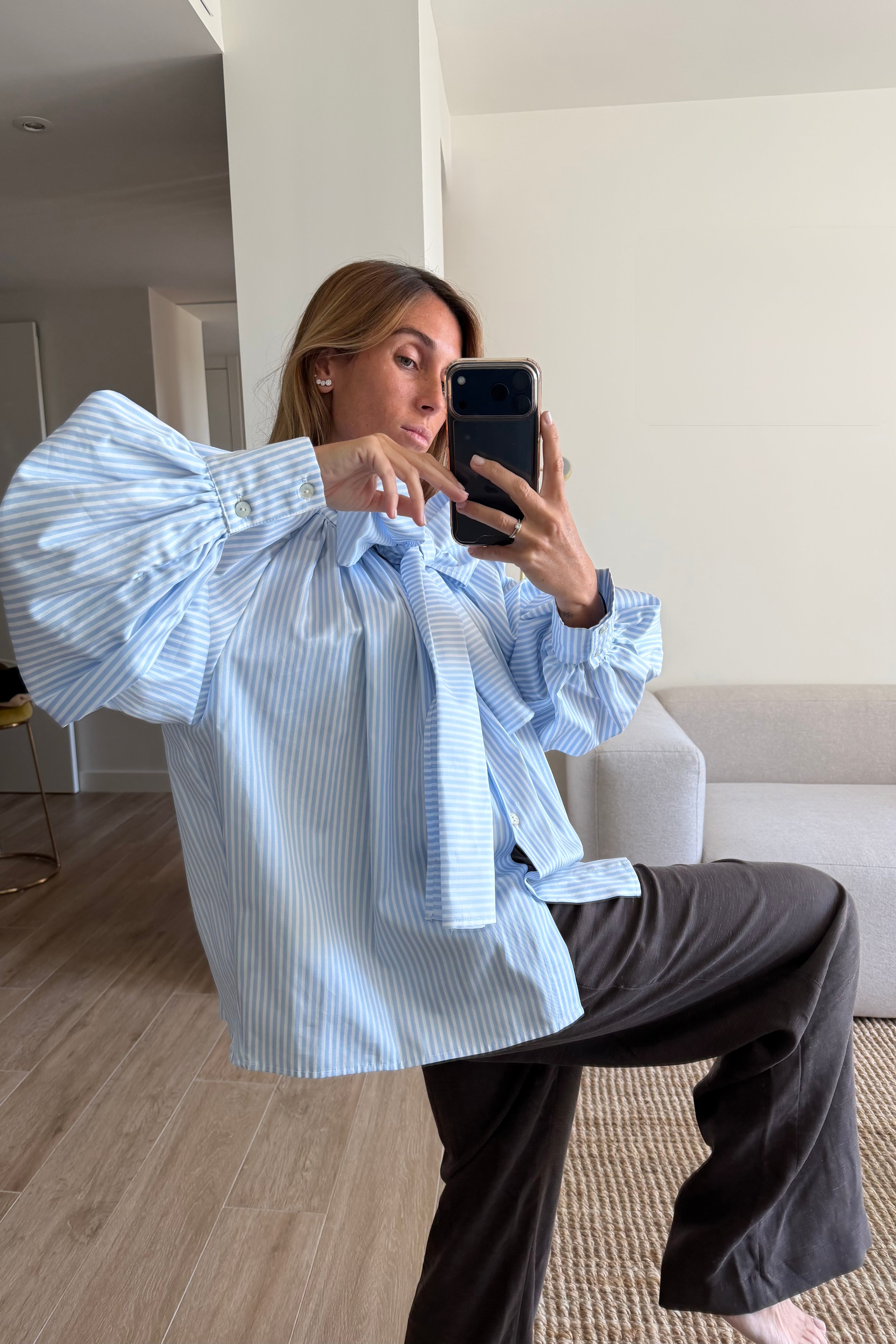 Camisa balloon azul rayas