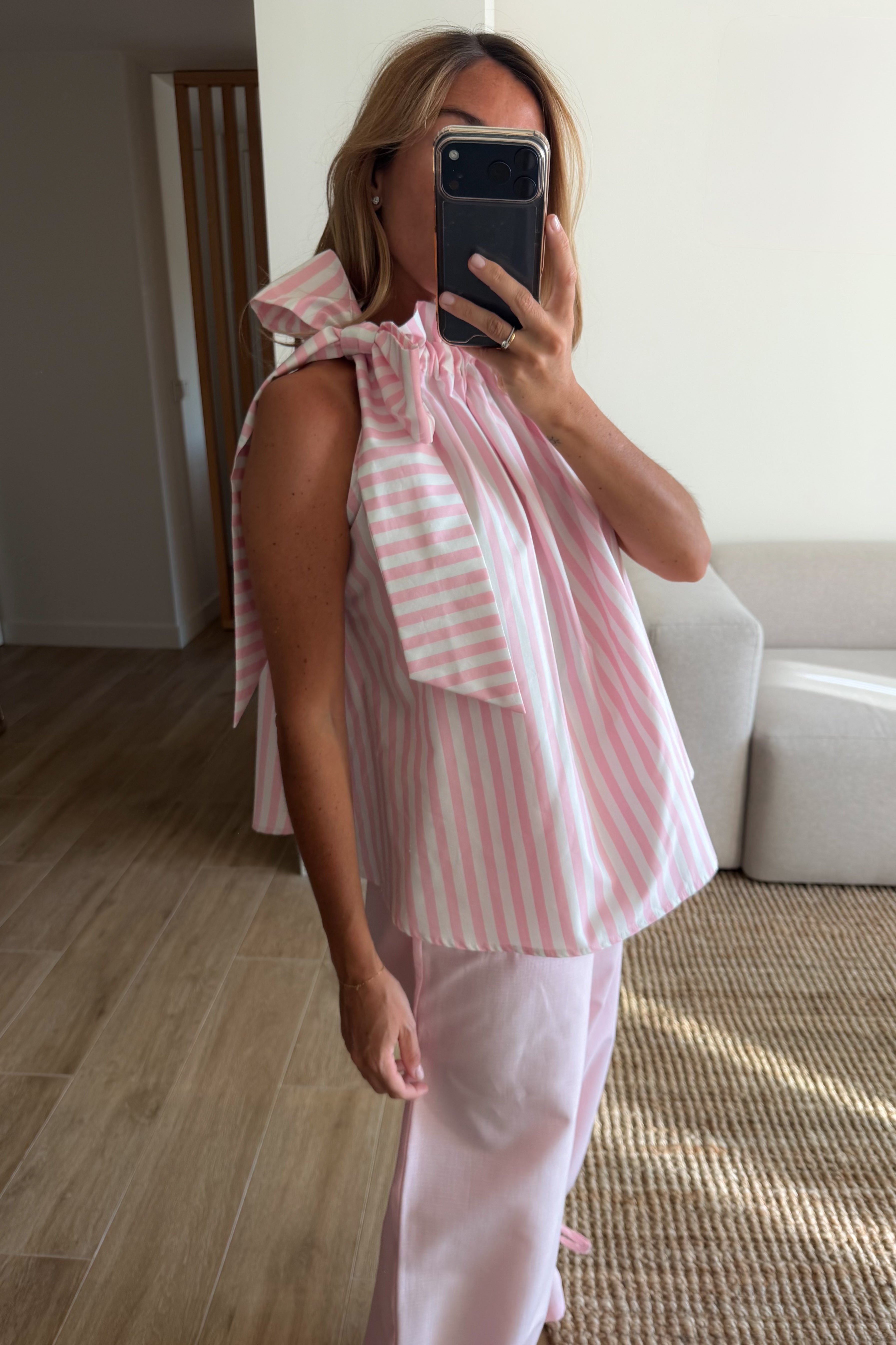 Top ruffle stripes rosa