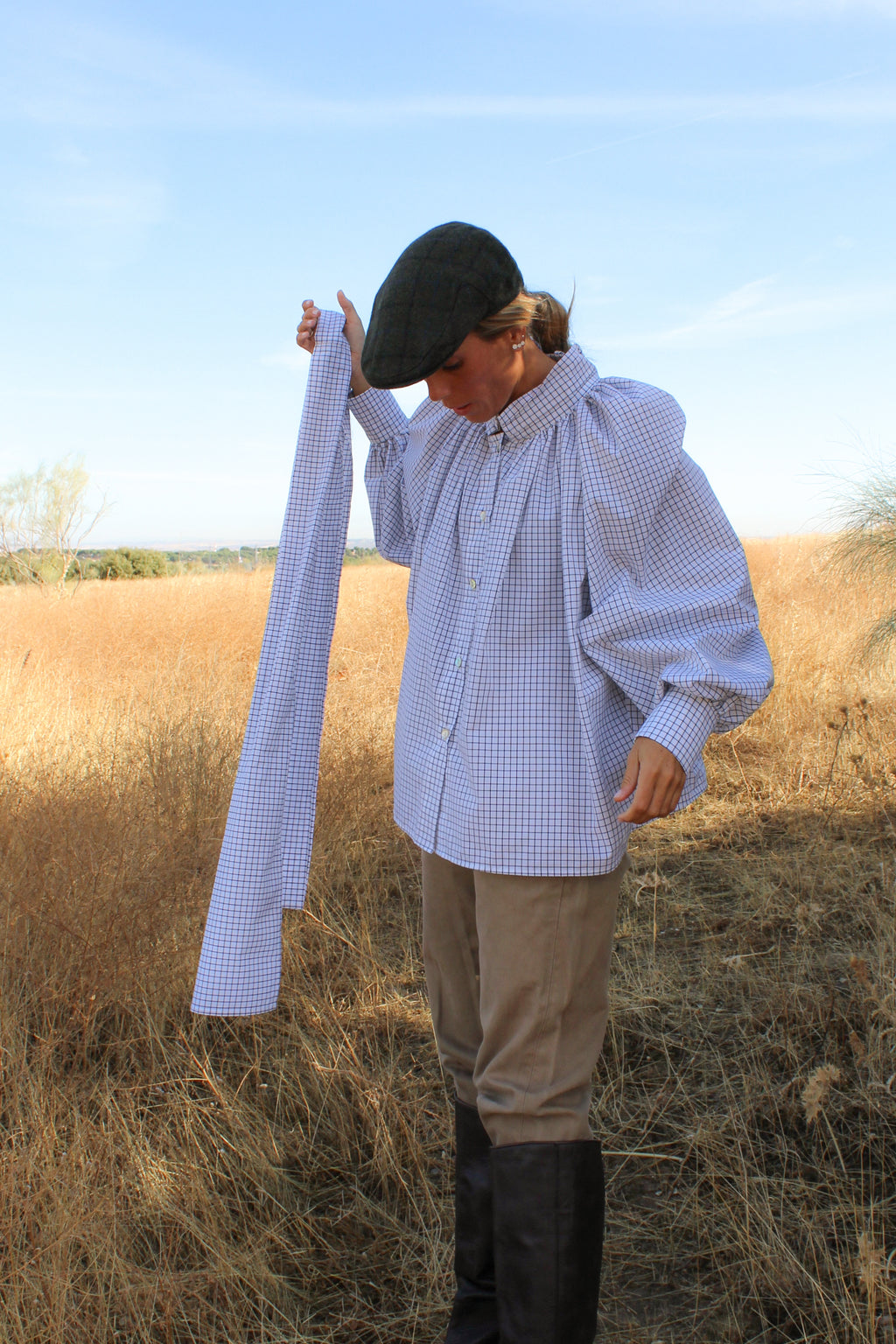 Camisa balloon cuadros gris